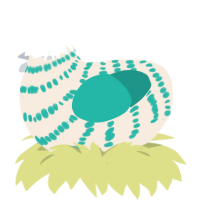 Starlet, a cream and turquoise chicken with a bar pattern