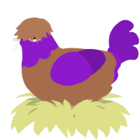 A brown and violet chicken with a head pattern