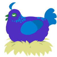 A indigo and sapphire chicken with a neck-speckle pattern