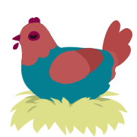 A sea and red chicken with a head pattern