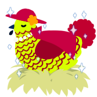 A indigo and mint chicken with a lace pattern