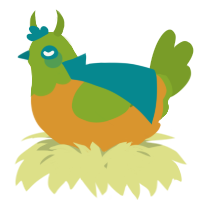 A orange and chartreuse chicken with a head pattern