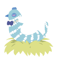A cerulean and beige chicken with a bar pattern