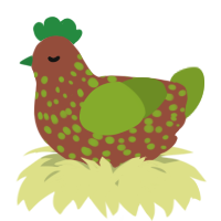 A russet and chartreuse chicken with a speckle pattern