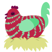 peppermint, a crimson and spring chicken with a bar pattern