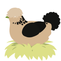 A beige and black chicken with a neck-speckle pattern