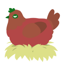 A red and russet chicken with a head pattern