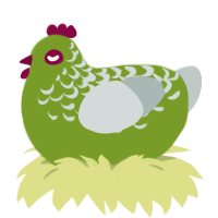 apple candy, a chartreuse and silver chicken with a half-lace pattern