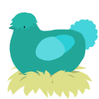 A turquoise and aqua chicken