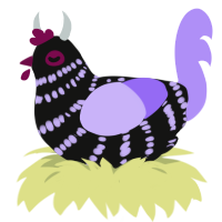 Goffick, a black and lilac chicken with a bar pattern