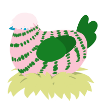 A rose and leaf chicken with a bar pattern