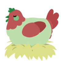 A gluppy and red chicken with a head pattern