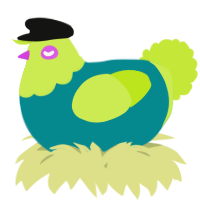 A teal and lime chicken with a head pattern