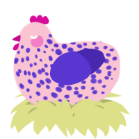 A rose and indigo chicken with a speckle pattern