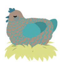 A brown and cerulean chicken with a lace pattern