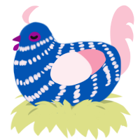 Blue Raspberry, a ultramarine and rose chicken with a bar pattern