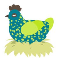 A sea and lime chicken with a speckle pattern
