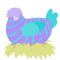 A lilac and aqua chicken with a bar pattern