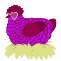 A amethyst and maroon chicken with a lace pattern
