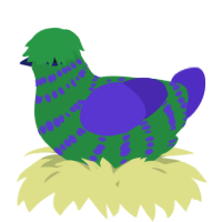 A viridian and indigo chicken with a bar pattern