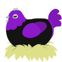 A black and violet chicken with a head pattern