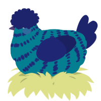 A sea and navy chicken with a bar pattern