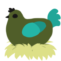 A olive and turquoise chicken