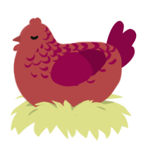 Rusty, a red and maroon chicken with a half-lace pattern