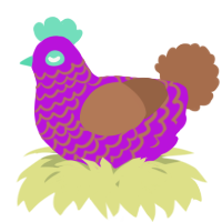 A amethyst and brown chicken with a lace pattern