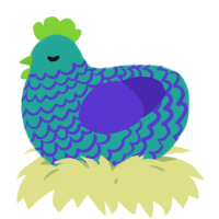 A turquoise and indigo chicken with a lace pattern