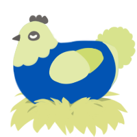 A ultramarine and lemon chicken with a head pattern