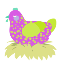 A orchid and lime chicken with a speckle pattern