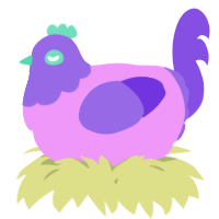 A lavender and blurple chicken with a head pattern