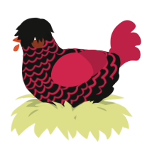 A black and crimson chicken with a lace pattern