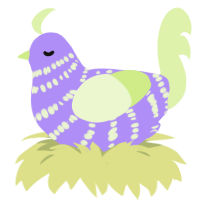Sprinkles, a lilac and apple chicken with a bar pattern