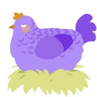 A lilac and blurple chicken with a half-lace pattern