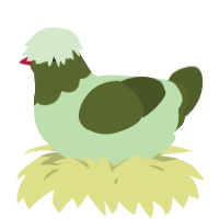 A gluppy and olive chicken with a head pattern