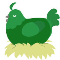 Poison Dart, a leaf and viridian chicken with a head pattern