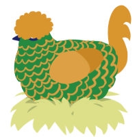 A viridian and orange chicken with a lace pattern