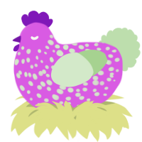 A orchid and gluppy chicken with a speckle pattern