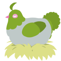 A silver and chartreuse chicken with a head pattern