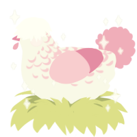 A white and pink chicken with a half-lace pattern