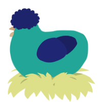 A turquoise and navy chicken