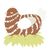 A brown and white chicken with a bar pattern