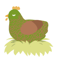A chartreuse and brown chicken with a double-lace pattern