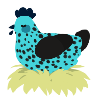 A aqua and sable chicken with a speckle pattern