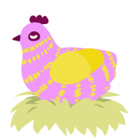 A lavender and yellow chicken with a bar pattern