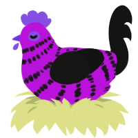 Poison, a amethyst and black chicken with a bar pattern