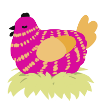 A fuchsia and honey chicken with a bar pattern