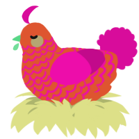A vermilion and fuchsia chicken with a lace pattern